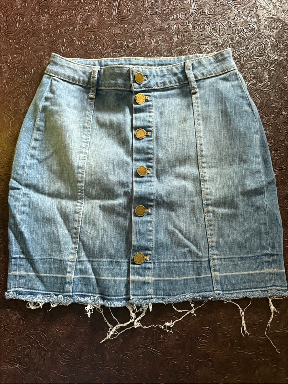 Articles Of Society Light Blue Denim Button-Front Mini Skirt